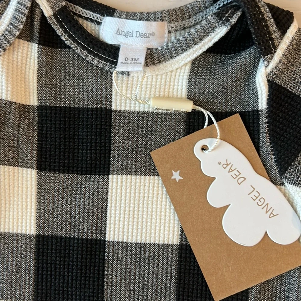 Angel Dear Baby Knotted Gown Buffalo Check Thermal Bamboo Cotton 0-3 months